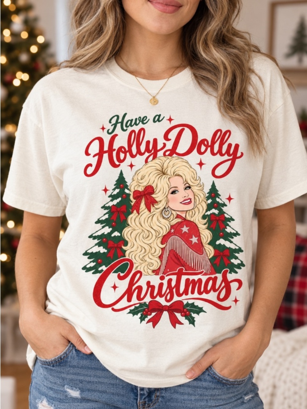 Dolly Parton Christmas Shirt Holly Dolly Graphic Tee Gildan